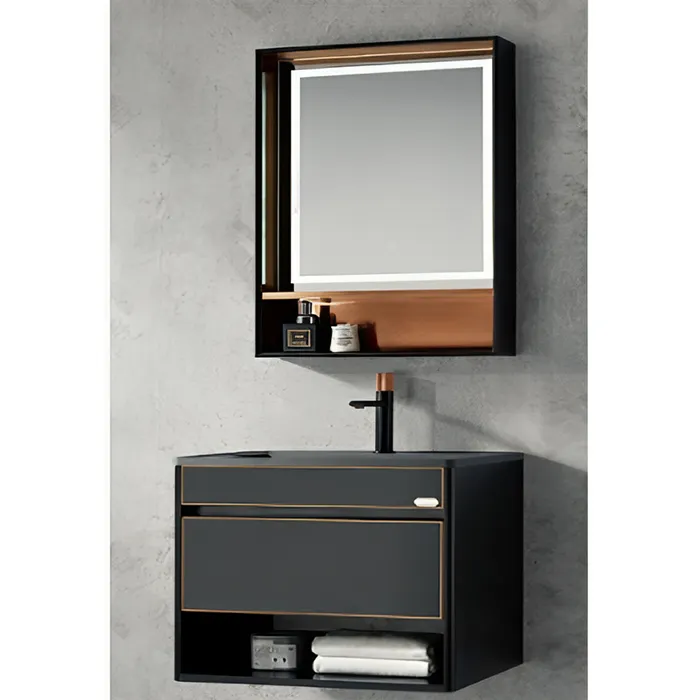 Vente chaude Moderne Vanité Unité SUS304 Salle De Bains Lavabo Armoire Salle De Bains Ensemble L600mm (TR-15046 + TR-15049)