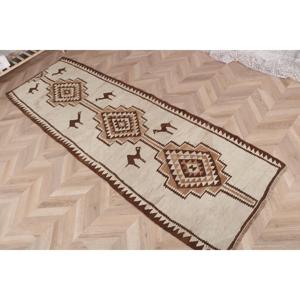 Vintage Kilim Runner Rug 2.5x8.4 ft (76x257 cm), Turkish <b>Brown</b> Moroccan <b>Wool</b> Rug - Product Image 3