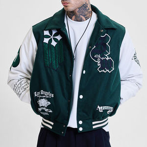 Custom <b>Men's</b> College Varsity <b>Jacket</b> Genuine Leather <b>Woollen</b> Chenille Embroidery Casual Autumn Plus Size Letterman Fashionable - Product Image 2
