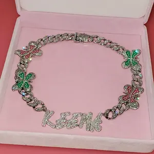 Pendentif lettre diamant avec chaîne Collier à breloques éblouissantes de luxe - Product Image 6