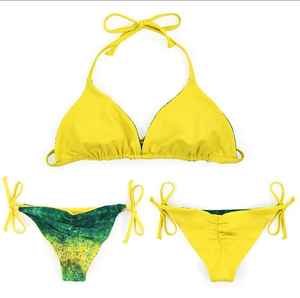 Conjunto de Bikini sexy de cintura alta para mujer Traje de baño de dos piezas push-up estampado transpirable personalizado con patrón de rayas - Product Image 4