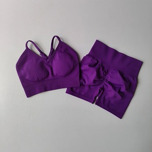 Conjunto de Sujetador deportivo de verano para mujer profesional con pantalones cortos de Fitness de cintura alta de secado rápido, equipo de Yoga de tres puntos sólido ecológico - Product Image 4