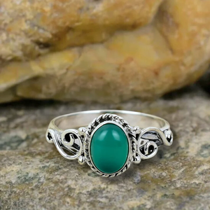 925 Sterling Silver Handmade <b>Ring</b> with Green Onyx Natural Gemstone <b>Crystal</b> Perfect Wedding or Party Jewelry Gift for Women - Product Image 1