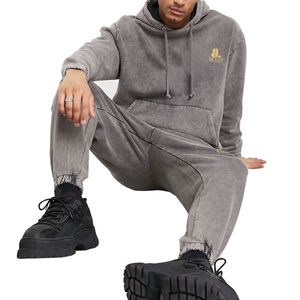 Conjunto de chándal de invierno unisex con lavado ácido y logotipo personalizado con opción de talla grande pantalones de chándal con capucha estampados - Product Image 5