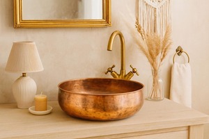 Luxury Modern Single <b>Bowl</b> Copper <b>Bathroom</b> <b>Sink</b> Antique Finish Handmade One Hole Home Hotels Office - Product Image 6