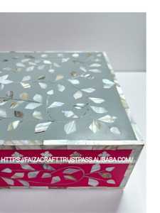 Caja decorativa hecha a mano de concha de nácar, cajas de recuerdo decorativas con patrón de mosaico lineal y cajas de almacenamiento con tapa con bisagras - Product Image 3