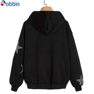 Sudadera con Capucha de Felpa para Mujer, Diseño Sólido con Bordado de Pedrería, 100% Algodón, Secado Rápido, Transpirable, Antibolitas, Ropa Casual de Invierno - Product Image 3
