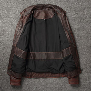 Veste en cuir véritable de style motard classique pour homme, taille plus, coupe-vent, respirante, écologique, fermeture éclair pour le printemps, l'automne et l'hiver - Product Image 3