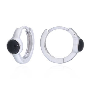 Sophisticated Black Agate Inlay <b>Sterling</b> <b>Silver</b> <b>Hoops</b> - Product Image 2