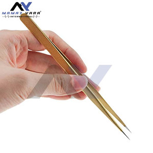 Ensemble de pinces professionnelles pour extensions de cils - 2 pièces en acier inoxydable doré, pinces droites et courbes, pinces à épiler pour cils - Product Image 4