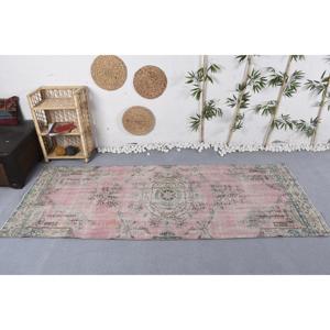 Tapis turc, tapis d'appoint rose en laine vintage orientale, 3,5x8,7 pieds - Product Image 2