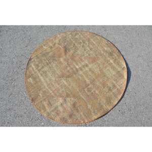 Alfombra turca Vintage Beige rústica 3,6X3,6 pies hecha a mano área grande Piel de lana Patchwork rectángulo pasillo diseño látex habitación alfombra - Product Image 4