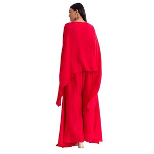 Cape Kurta en soie Dola rouge avec broderie Vente en gros de vêtements ethniques pour femmes OEM Fournisseur d'usine de vêtements Tenue de fête - Product Image 5