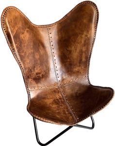 Antique Dark Brown Leather <b>Arm</b> <b>Chair</b> Handstitched Butterfly Design Foldable for Indoor Outdoor Leisure <b>Chair</b> for Living Dining - Product Image 4