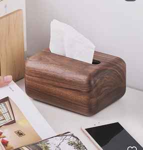 Support de boîte à mouchoirs en bois pour la maison et le bureau Organisateur de bureau décoratif de conception de grain de bois naturel - Product Image 1