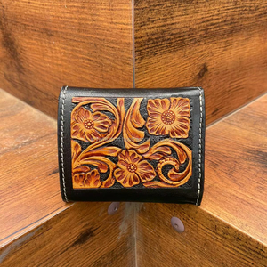 Cartera personalizada de cuero para hombre, billetera vaquera occidental tallada con flores de cuero genuino, billetera de cuero de vaca para tarjetas de crédito - Product Image 3