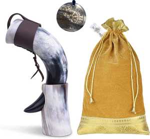 Corne à boire Viking polie avec support, meilleure qualité, fabricant indien, corne à bière Viking d'Inde - Product Image 2