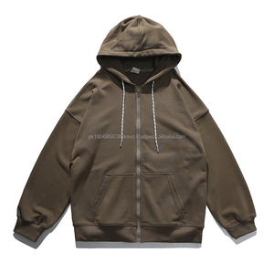 Fabricants de sweats à capuche de haute qualité en coton uni French Terry unisexe à épaules tombantes streetwear zippé avec logo imprimé sweats à capuche personnalisés pour hommes - Product Image 2