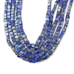 Tự nhiên Lapis Lazuli Đá quý hạt Cube Shape mịn trung tâm khoan handmade đá quý hạt đối với trang sức làm