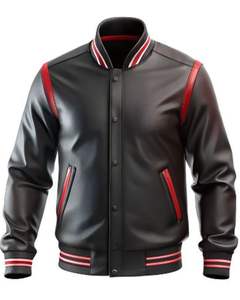 Veste bomber de baseball en toile noire et rouge pour hommes, col montant, deux tons, logo personnalisé, OEM, streetwear, vente en gros - Product Image 1