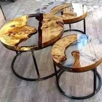 Nouveau design unique de table basse ronde en bois massif en résine Table en résine de rivière Live Edge Design contemporain