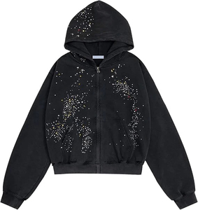 <b>Rhinestone</b> <b>Hoodies</b> Unisex Diamond Hooded Heavy Weight Zip up All-Over <b>Rhinestone</b> Gemstone Hoodie for Men - Product Image 1