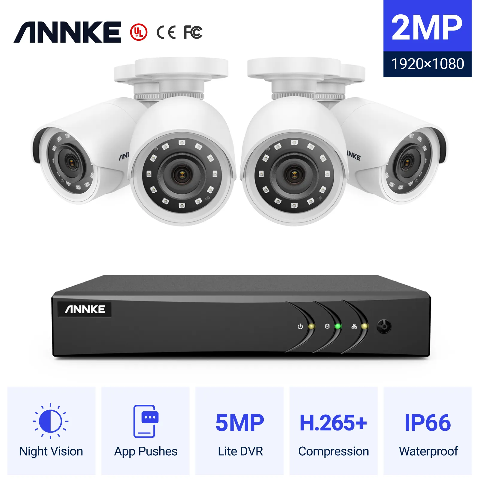 ANNKE 4pcs 1080p HD CCTV-Überwachungs kamera 100ft EXIR Nachtsicht 8CH 5MP 5 in 1 DVR-Überwachungs kamerasystem