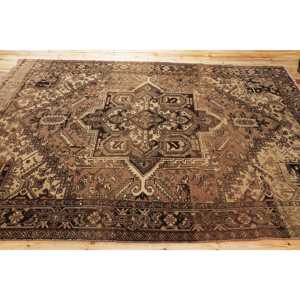 Rug, 7,1x9,2 ft Vintage Rug, <b>Brown</b> Striped Rug <b>Wool</b> - Product Image 3