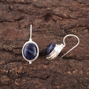 Boucles d'oreilles en sodalite, argent sterling artisanal plaqué or, bijoux en pierres précieuses, cadeau élégant pour les femmes - Product Image 4