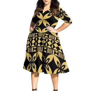 Vêtements polynésiens pour femmes, robe élégante à col en V et manches courtes, taille haute, coupe évasée, robe de soirée, vestidos personnalisés - Product Image 3