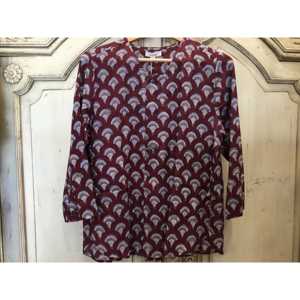 Chemisier à imprimé floral Sakura pour femmes, en tissu tricoté en mousseline, col montant, boutons décoratifs, style occidental décontracté, taille XL, pour le printemps - Product Image 1