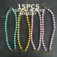 Collier de 15 perles de pierres précieuses colorées faites à la main, étanche, en or 18 carats, réglable, bijoux en pierres naturelles pour femmes