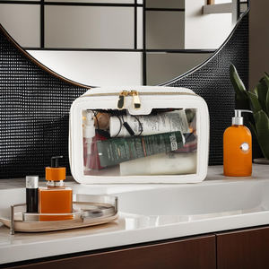 נשים פו עור איפור מברשת תיק אחסון סט לוגו מותאם אישית נסיעות חוף עבור ילקוט ריפוד עם pvc רוכסן שקיות קוסמטיות - Product Image 5