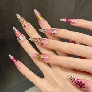 Gotas de agua largas translúcidas bebé rosa acrílico dedo diseño Kawaii japonés lindo estilo estrellato - Product Image 3