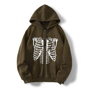 Sudadera con capucha con estampado de pantalla y cremallera personalizable Ropa de calle vintage cuadrada de lana de alta calidad con lavado lateral de diamantes de imitación - Product Image 4