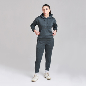 Ensemble pantalon et sweat à capuche avec cordon de serrage pour entraînement de fitness de grande taille 2 pièces vêtements de sport de couleur unie pour femmes survêtements - Product Image 2