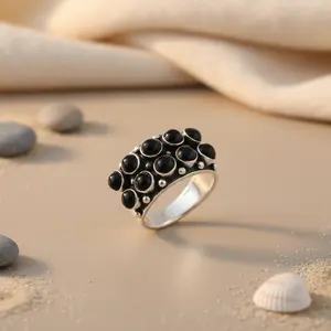 925 Rose Gold & Rhodium Plated Silver <b>Fashion</b> <b>Rings</b> for Women Statement Jewelry Black Stone Inlay Licensed Private Brands IS - Product Image 1