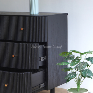 Armoire moderne en bois de teck massif avec 6 tiroirs Finition de couleur noire pour meubles de salon - Product Image 5