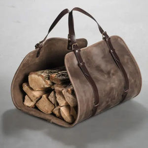 Sac fourre-tout en bois de chauffage moderne en cuir véritable robuste Durable fait à la main porte-bûches recyclable LLC-0013 cadeau environnemental - Product Image 1