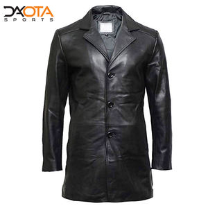 Manteau long en cuir unisexe, véritable cuir de mouton et de vache, style trench, vintage, vêtement d'extérieur d'hiver, imperméable, respirant, boutonné - Product Image 4