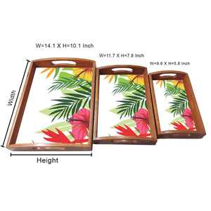 ถาดเสิร์ฟทำจากไม้ธรรมชาติพร้อมที่จับถาดเสิร์ฟในบ้านและโต๊ะชุด3ชิ้น - Product Image 5