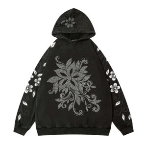 Sweat à capuche personnalisé avec strass, streetwear, nouveau design, coton mélangé, prix bas, fermeture éclair intégrale, sweat à capuche pour homme avec strass - Product Image 1