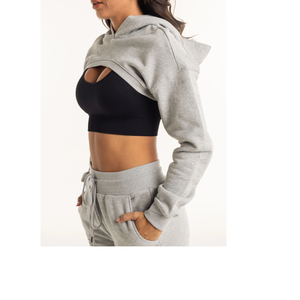 Sweat-shirt court décontracté pour femmes, pull à capuche, haut court avec tissu tricoté uni, exportation des femmes du Bangladesh - Product Image 3