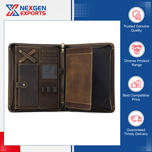 Ready Stock Available Standard Quality Waterproof Leather Portfolio <b>Folder</b> 15 Inches Zipper Closure Customizable Available Bulk - Product Image 3