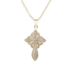 Collana con Pendente a Croce in Oro 14K e Oro Bianco 14K con Catena a Maglie, Pietra Principale in Diamante, Materiale Ottone, Regalo - Product Image 3