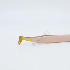 Pinzas profesionales para pestañas, puntas desnudas y doradas, pinzas para pestañas, agarre de diamante, punta de fibra con logotipo privado, pinzas para extensión de pestañas - Product Image 2