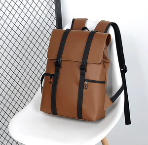 Men's Fashionable Waterproof PU Leather Laptop <b>Backpack</b> Polyester Lining Zipper Closure for Travelling - Product Image 6