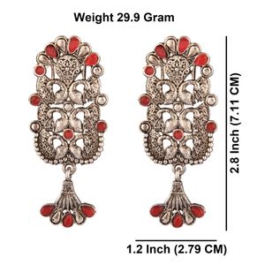 Indian Vintage Oxidised <b>Earrings</b> for Women Trendy Antique Designer Peacock Crystal Dangle Red Diamond Stone for Wedding - Product Image 2