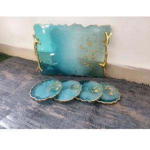 Bandeja chapada en resina hecha a mano, juego de posavasos de bandeja para servir, madera de alta calidad, personalizado, hogar, restaurante, comida india, ocasiones - Product Image 1