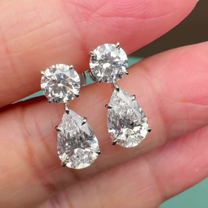 10.00tcw Lab Grown Round and Pear <b>Diamond</b> <b>Dangle</b> Drop <b>Earrings</b> D-E-F Color VVS-VS Clarity - Product Image 1
